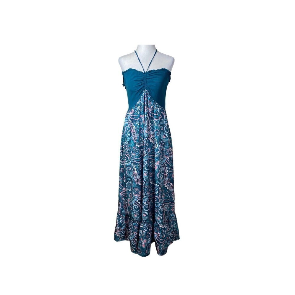 Cupshe Teal Blue Paisley Halter Maxi Dress